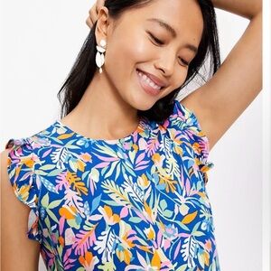 LOFT Beach Multicolor Floral Ruffle Dress